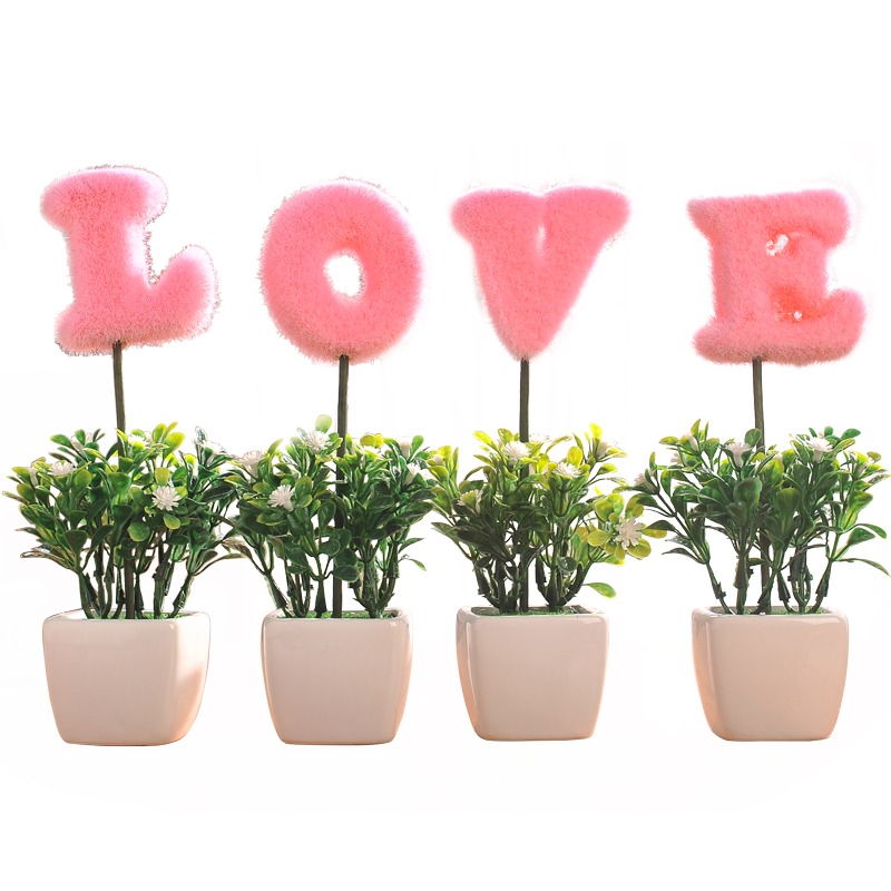 仿真植物LOVE小盆栽假花小樹草球盆景家居客廳桌面擺設裝飾品擺件-細節圖4
