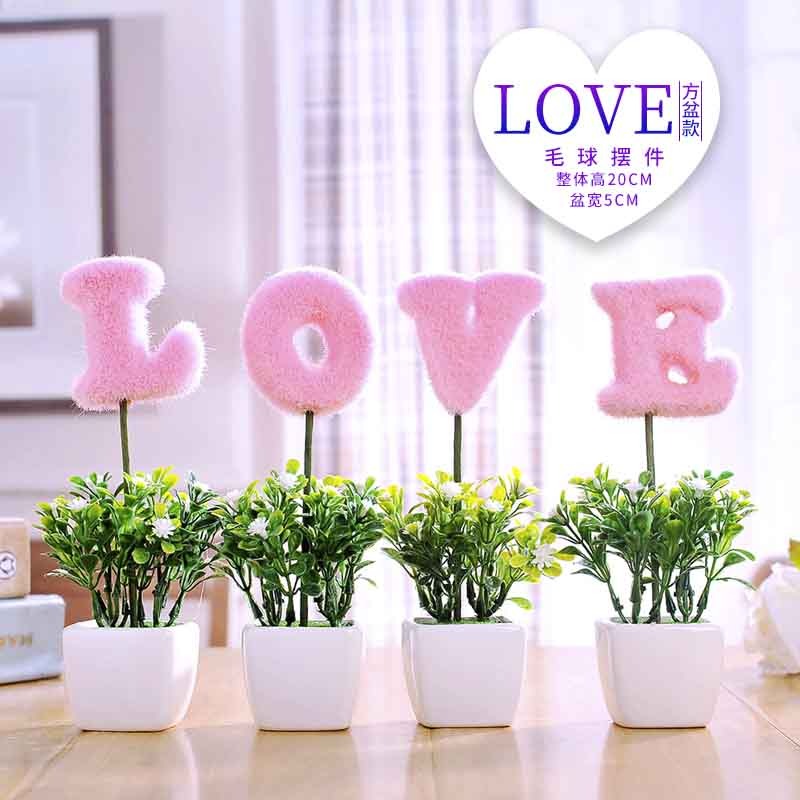 仿真植物LOVE小盆栽假花小樹草球盆景家居客廳桌面擺設裝飾品擺件-細節圖5