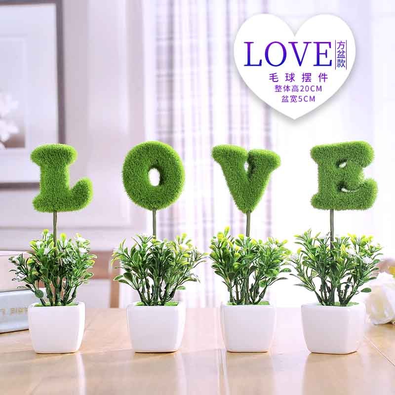 仿真植物LOVE小盆栽假花小樹草球盆景家居客廳桌面擺設裝飾品擺件-細節圖7