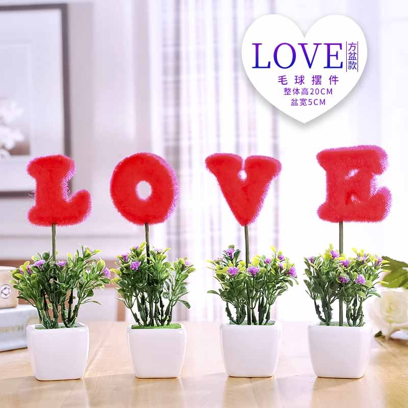 仿真植物LOVE小盆栽假花小樹草球盆景家居客廳桌面擺設裝飾品擺件-細節圖8