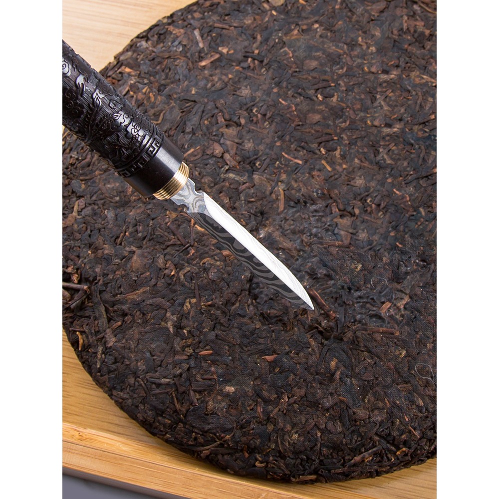天喜茶刀純手工茶針黑檀實木大馬士革花紋鋼普洱茶刀茶具配件零配-細節圖2