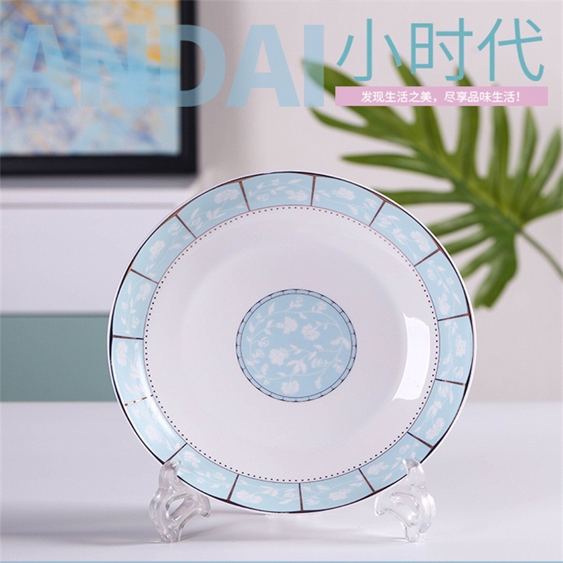 景德鎮陶瓷家用圓形飯菜盤創意簡約餃子盤單個湯盤餐盤微波爐餐具-細節圖4