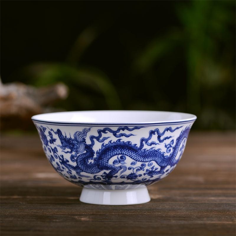 中式青花瓷碗5英寸陶瓷碗釉中彩米飯碗景德鎮骨瓷麪碗湯碗飯碗盤-細節圖2