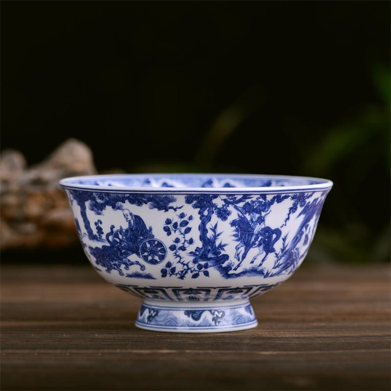 中式青花瓷碗5英寸陶瓷碗釉中彩米飯碗景德鎮骨瓷麪碗湯碗飯碗盤-細節圖3