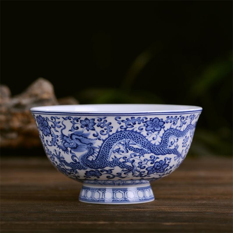 中式青花瓷碗5英寸陶瓷碗釉中彩米飯碗景德鎮骨瓷麪碗湯碗飯碗盤-細節圖4