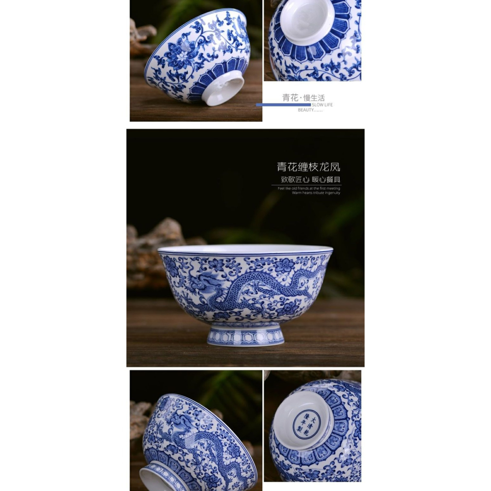 中式青花瓷碗5英寸陶瓷碗釉中彩米飯碗景德鎮骨瓷麪碗湯碗飯碗盤-細節圖10