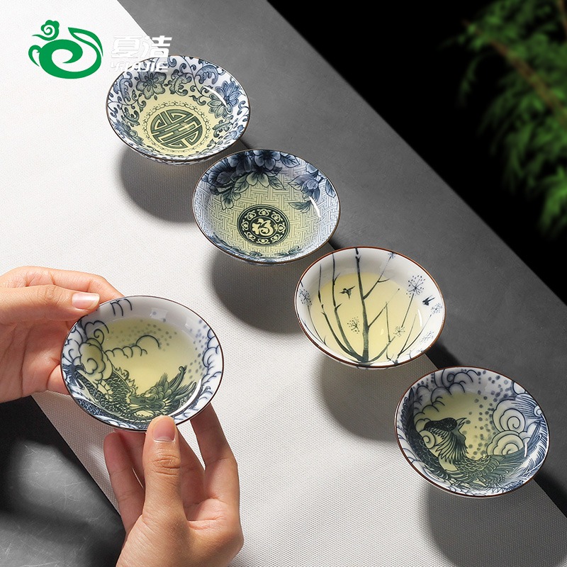 青花瓷功夫小茶杯茶具陶瓷茶盞單個人專用主人杯斗笠杯茶碗品茗杯-細節圖2