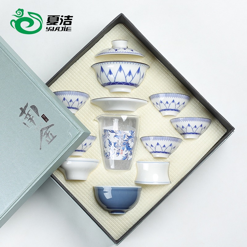青花瓷功夫小茶杯茶具陶瓷茶盞單個人專用主人杯斗笠杯茶碗品茗杯-細節圖4