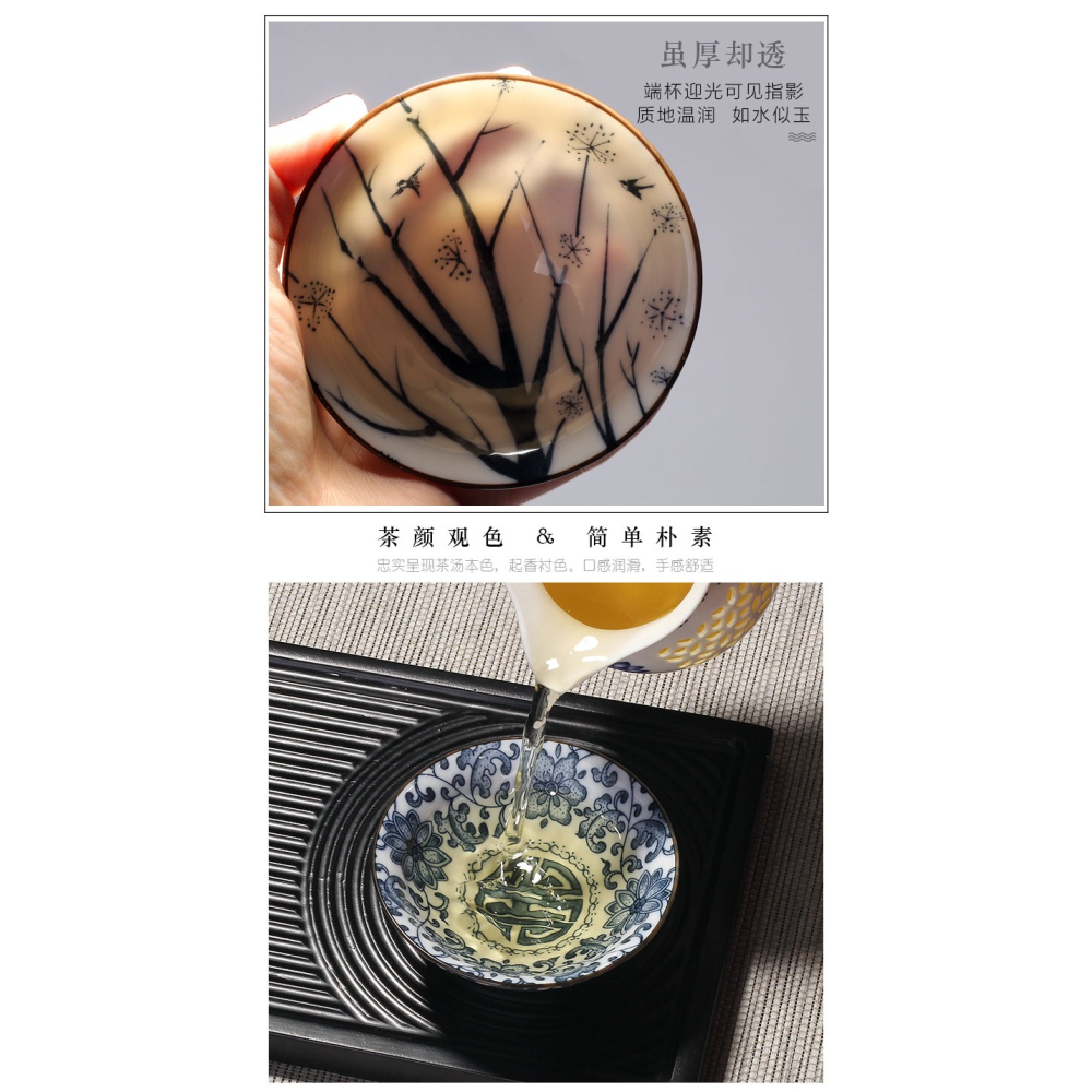 青花瓷功夫小茶杯茶具陶瓷茶盞單個人專用主人杯斗笠杯茶碗品茗杯-細節圖6