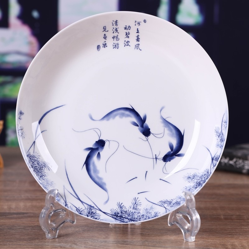 景德鎮青花瓷釉中彩8英寸陶瓷盤子骨碟子湯盤深盤  家用碗盤筷子-細節圖3