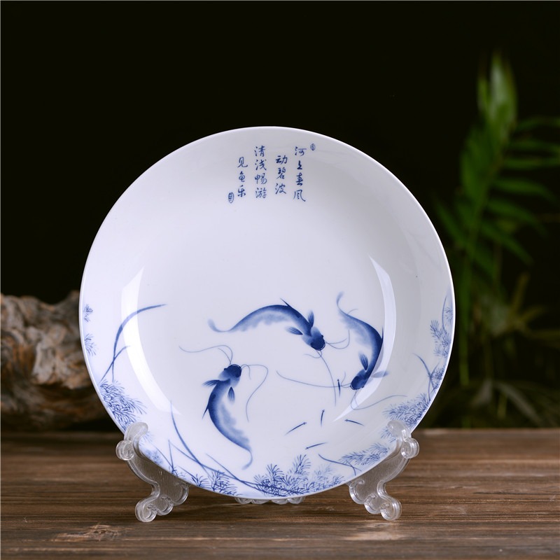 景德鎮青花瓷釉中彩8英寸陶瓷盤子骨碟子湯盤深盤  家用碗盤筷子-細節圖9