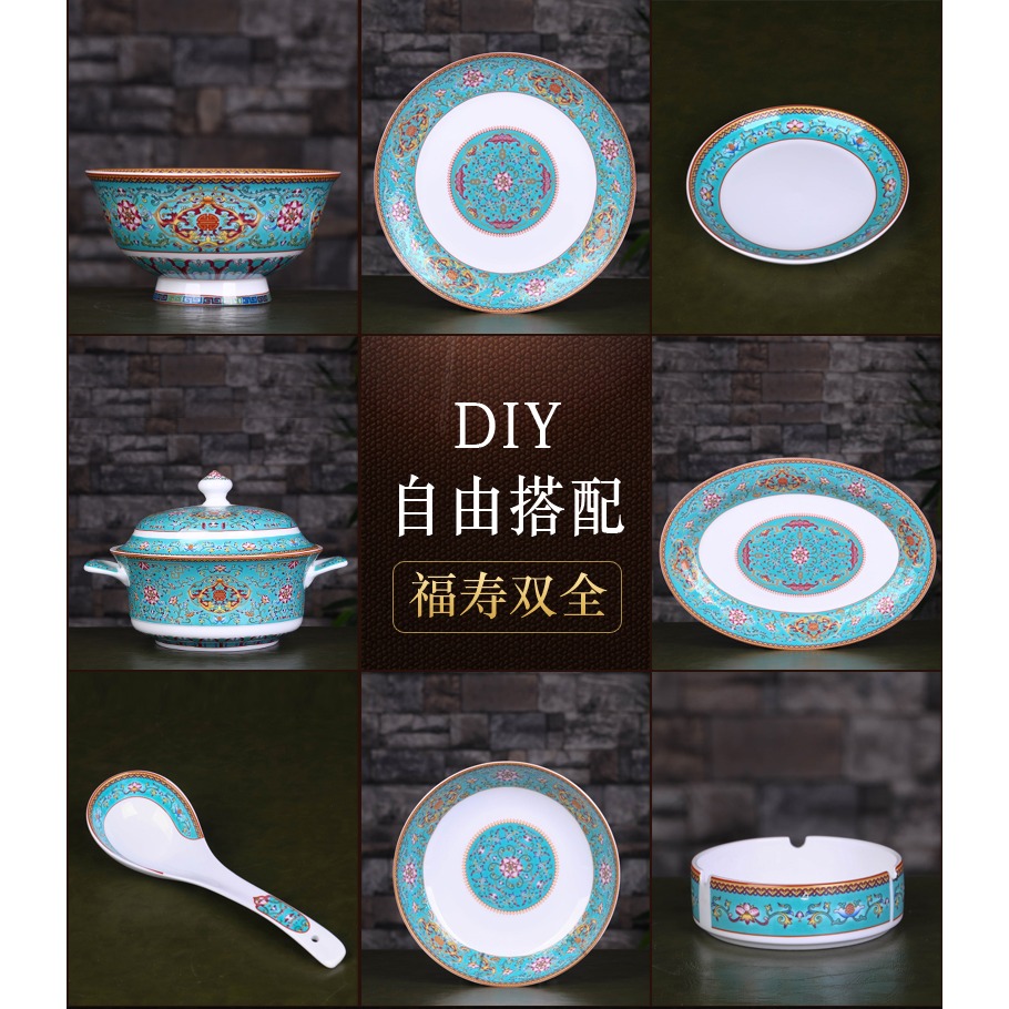 景德鎮陶瓷器琺瑯彩餐具中式家用骨瓷餐具碗碟套裝微波爐單個飯碗-細節圖6