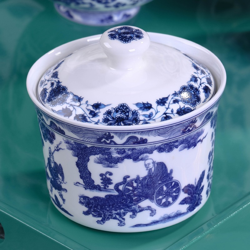 景德鎮青花瓷碗中式家用單個碗釉中彩骨瓷米飯碗麪碗仿古碗高腳碗-細節圖2
