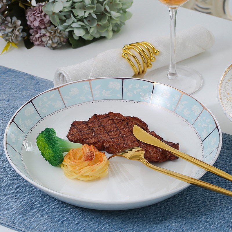 家用陶瓷剁椒魚頭盤10英寸大深盤子歐式簡約大號菜盤牛排盤餃子盤-細節圖4