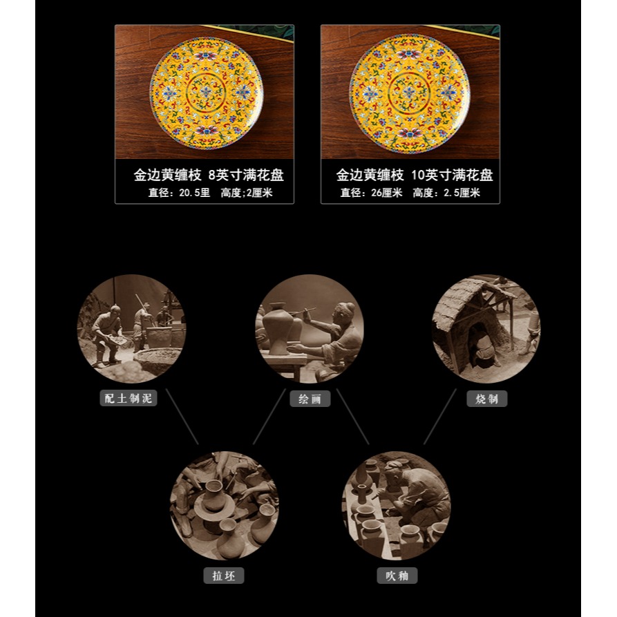 盤子菜盤家用2021新款創意餐盤中式風格輕奢飯盤炒菜深盤套裝組合-細節圖9