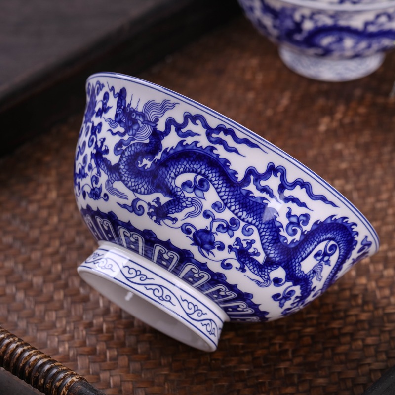 家用陶瓷釉中彩單個米飯高腳碗中式青花瓷碗骨瓷飯碗湯碗商務麪碗-細節圖3