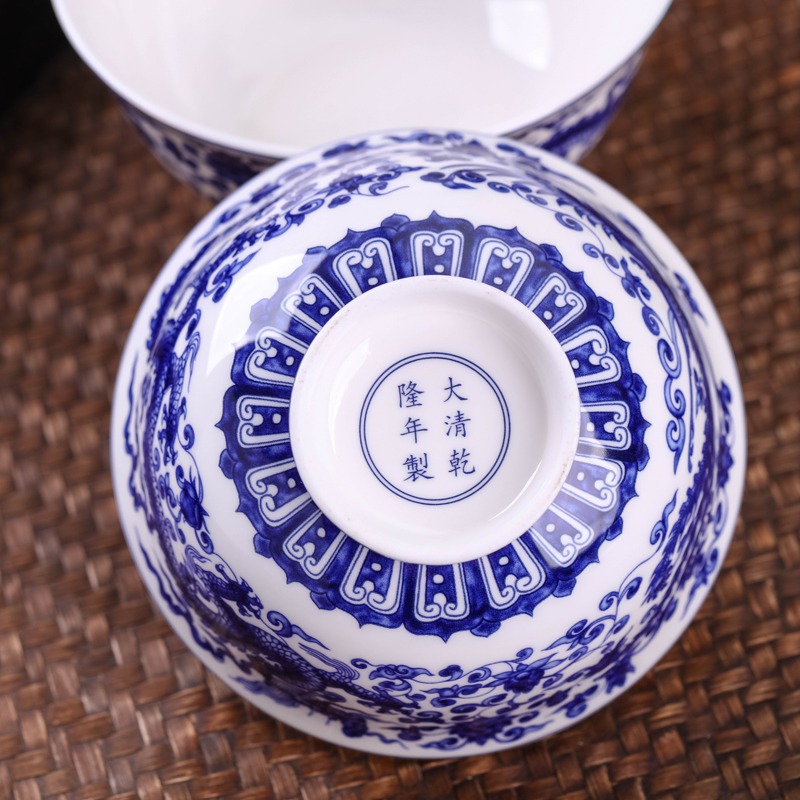 家用陶瓷釉中彩單個米飯高腳碗中式青花瓷碗骨瓷飯碗湯碗商務麪碗-細節圖4