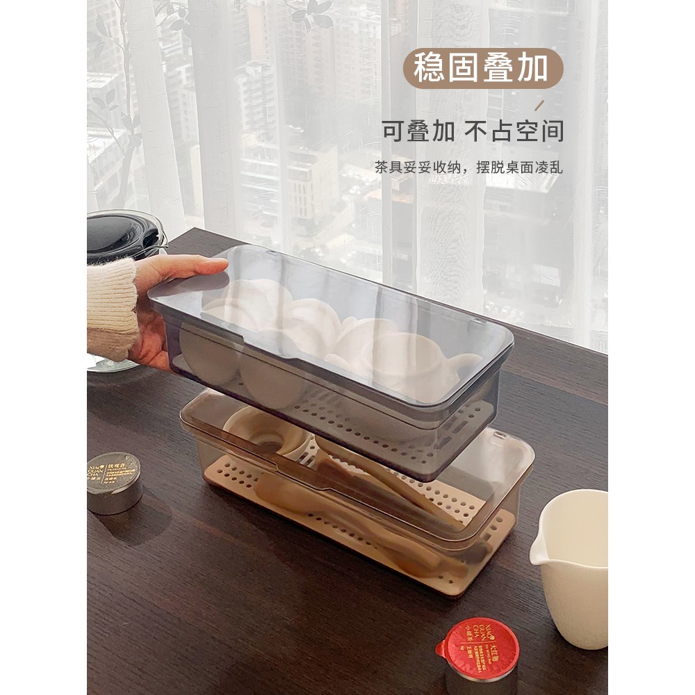 裝茶具的收納盒架防塵裝放杯子桌面家用辦公室茶盤功夫茶壺置物臺-細節圖3