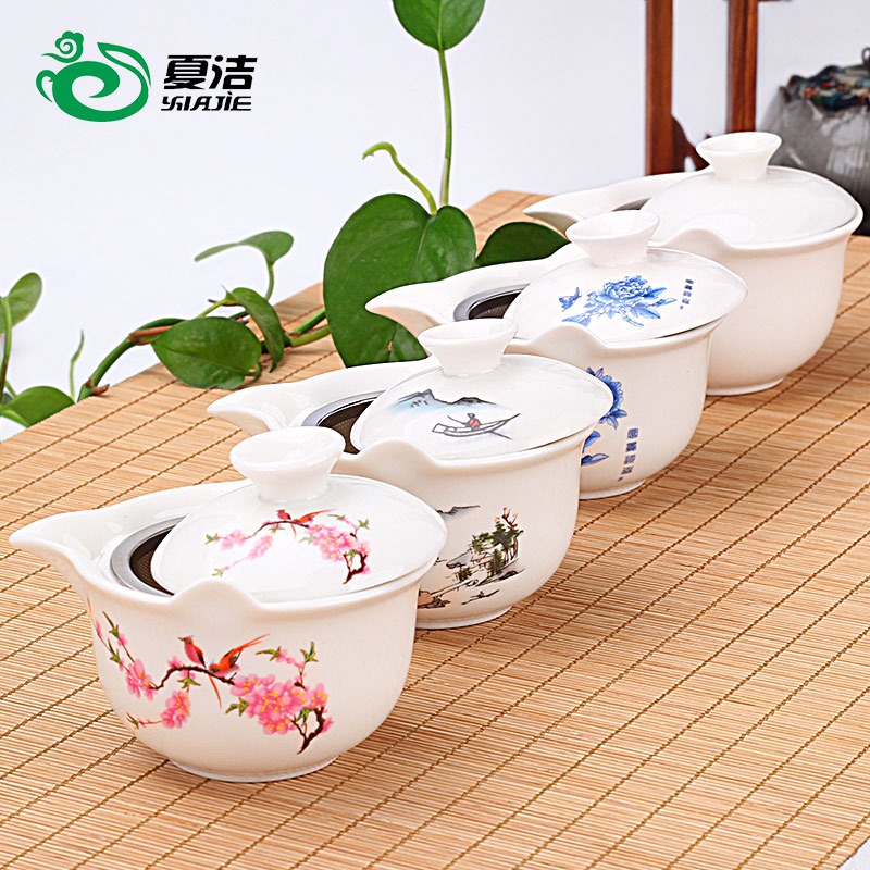夏潔不燙手三才蓋碗茶杯大號單個陶瓷功夫茶具泡茶碗手抓壺白瓷-細節圖3