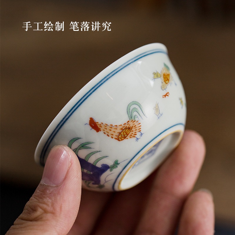 2.8億大明成化鬥彩雞缸杯景德鎮手工仿古玩功夫茶具手繪主人單杯-細節圖2