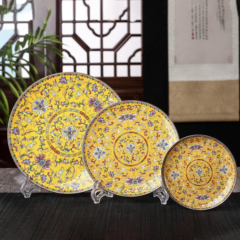 家用中式金色餐盤骨碟金邊大盤陶瓷平盤碟子菜盤牛排盤骨瓷西餐盤-細節圖4