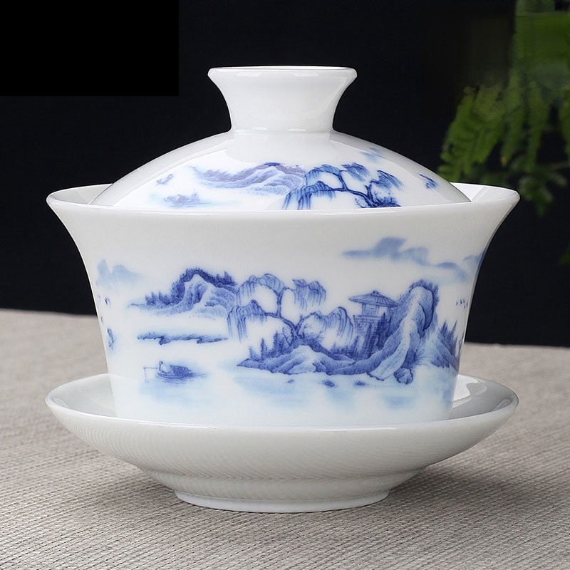 蓋碗大號德化羊脂玉白瓷三才碗功夫茶具陶瓷茶碗高檔家用單個茶杯-細節圖2