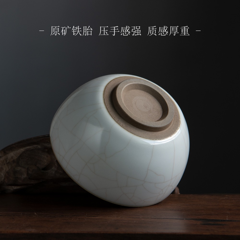 永利匯 汝窯功夫茶杯品茗主人杯單個景德鎮陶瓷茶具盞大開片可養-細節圖3