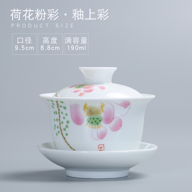 蓋碗茶杯德化白瓷茶具大號敬泡茶碗青花瓷陶瓷手繪功夫單個三才碗-細節圖5