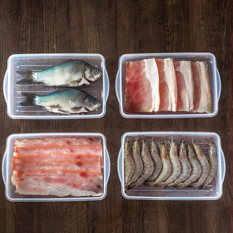 進口薄切肉片保鮮盒冰箱魚肉海鮮冷凍收納盒塑料密封冷藏帶蓋-細節圖4