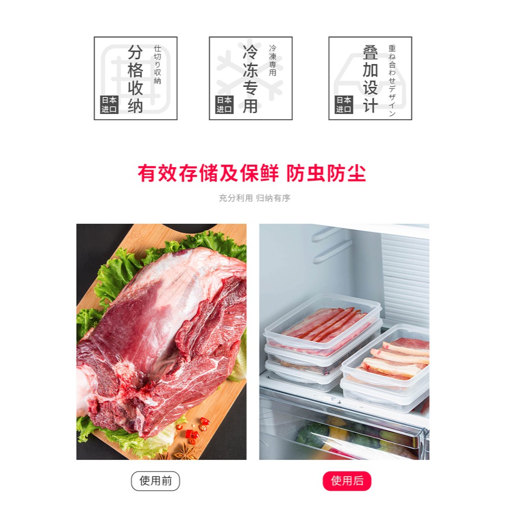 進口薄切肉片保鮮盒冰箱魚肉海鮮冷凍收納盒塑料密封冷藏帶蓋-細節圖8
