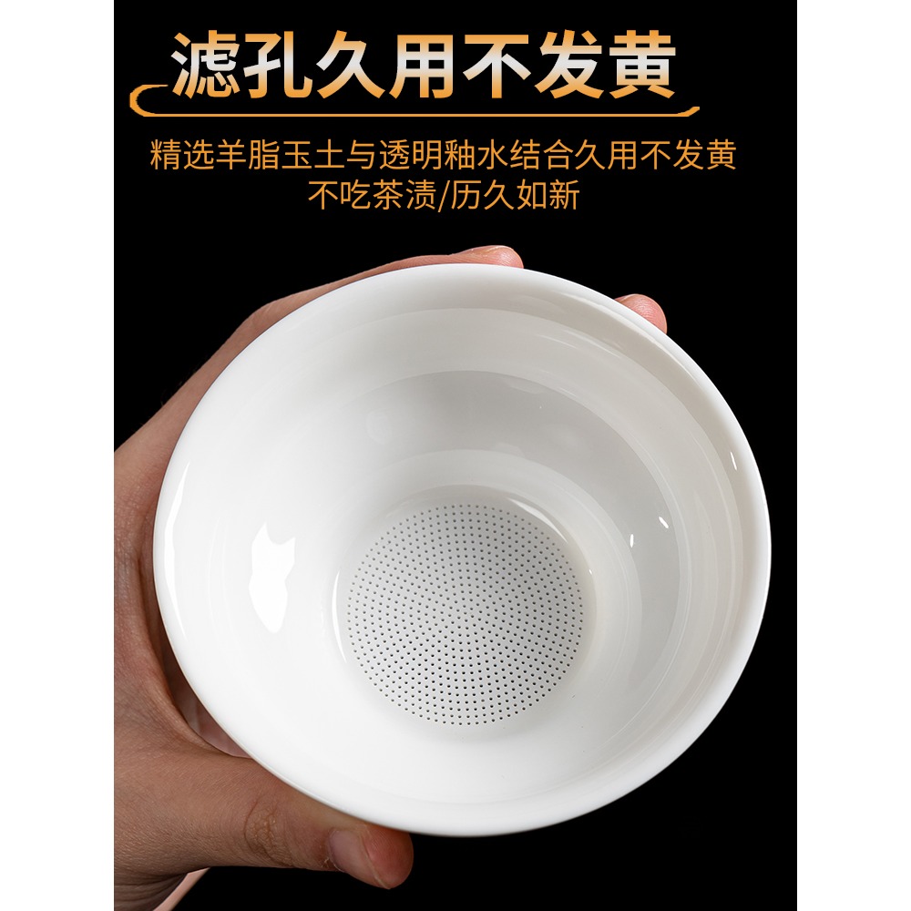 羊脂玉茶漏茶濾全陶瓷一體茶葉過濾網創意手繪茶隔濾茶器茶具配件-細節圖3