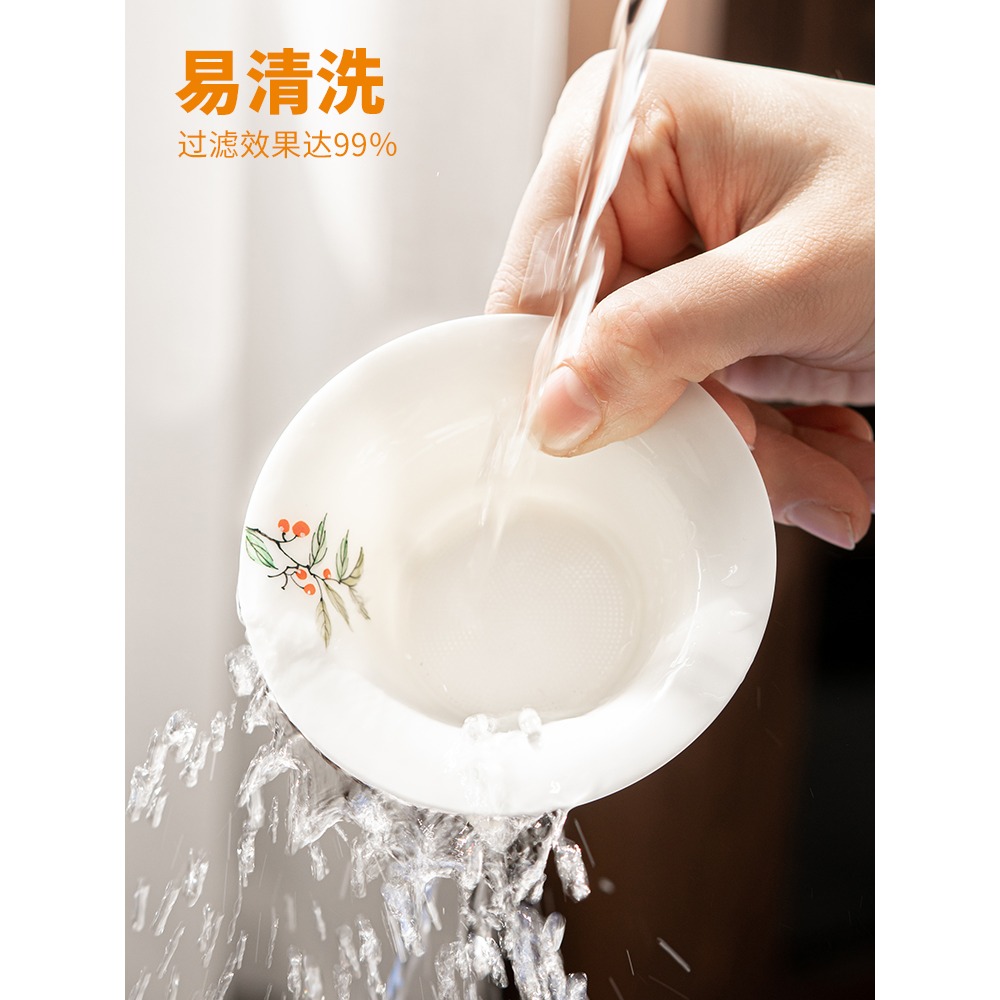 羊脂玉茶漏茶濾全陶瓷一體茶葉過濾網創意手繪茶隔濾茶器茶具配件-細節圖4