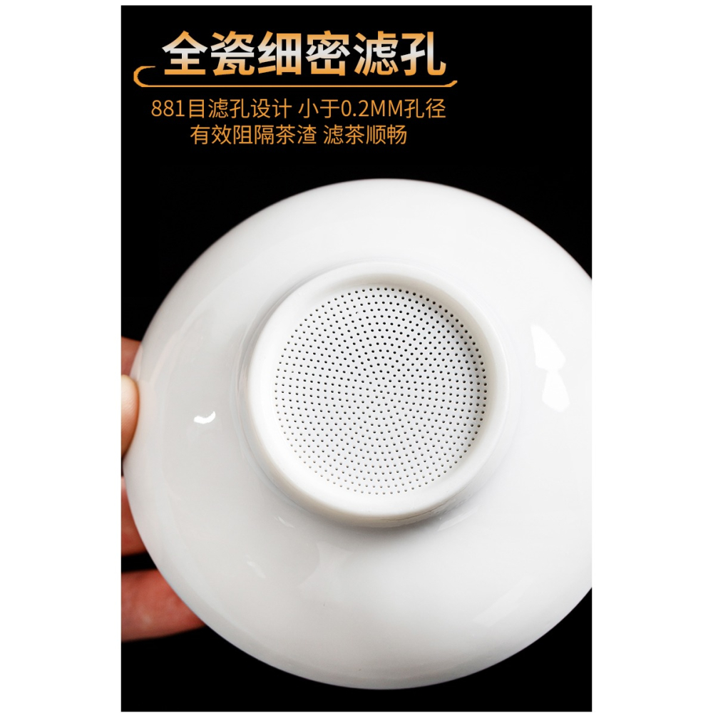 羊脂玉茶漏茶濾全陶瓷一體茶葉過濾網創意手繪茶隔濾茶器茶具配件-細節圖6