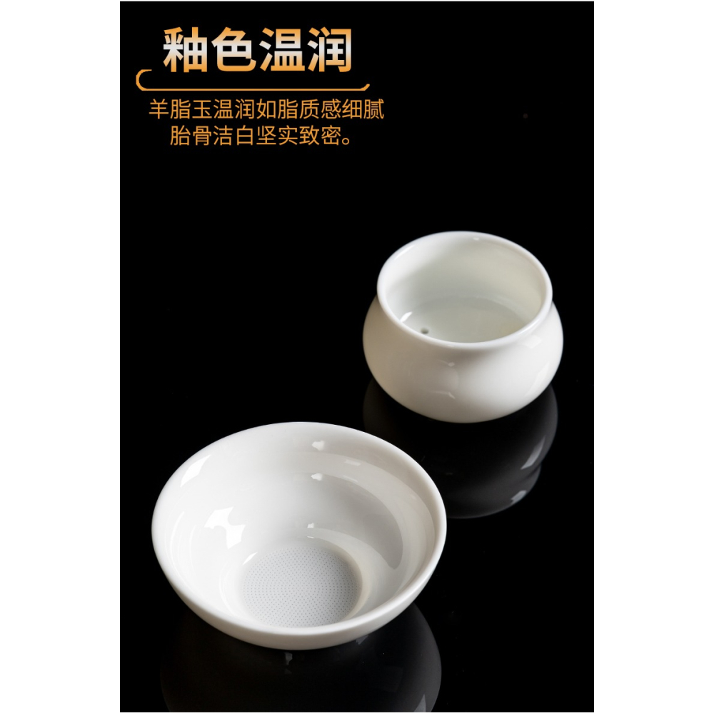 羊脂玉茶漏茶濾全陶瓷一體茶葉過濾網創意手繪茶隔濾茶器茶具配件-細節圖7
