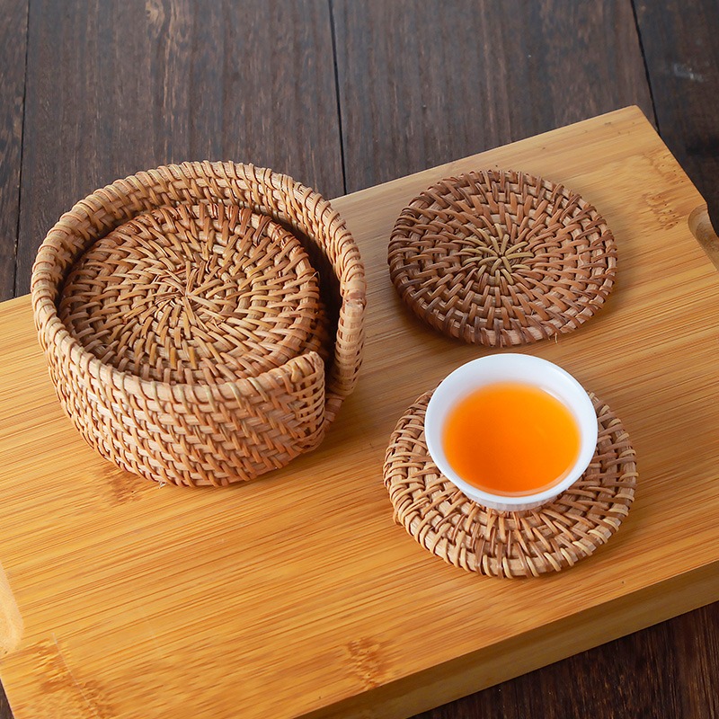 越南藤編杯墊茶具茶幾餐桌墊茶道隔熱墊書桌防燙滑茶壺託碗墊鍋墊-細節圖2