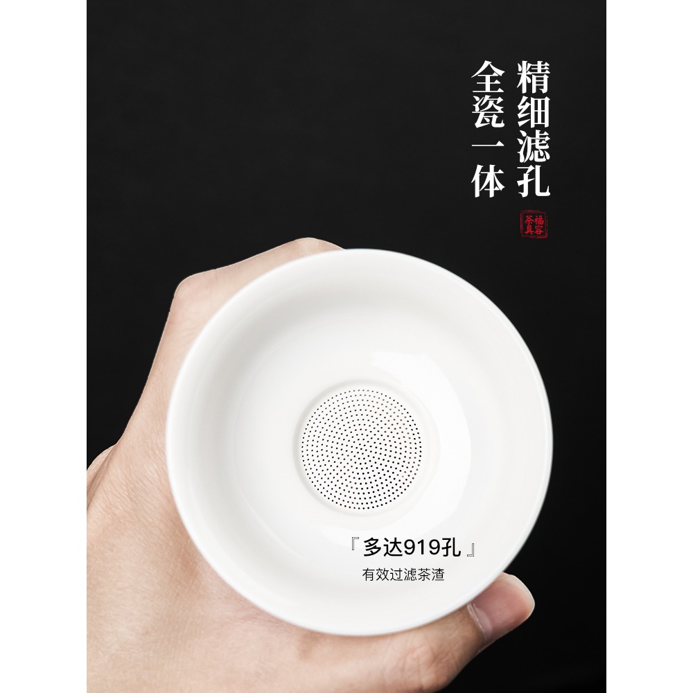 羊脂玉白瓷茶漏紅茶茶葉過濾網陶瓷一體茶道過濾網功夫茶具配件-細節圖2