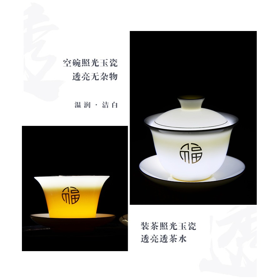 蓋碗陶瓷茶具茶碗白瓷家用單個羊脂玉蓋子大中小金邊純白配件三才-細節圖7