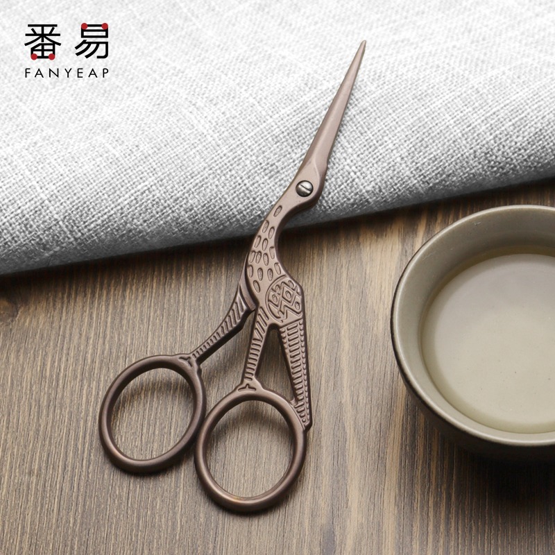 茶道剪刀中式復古仙鶴家用小剪刀茶葉包裝泡袋剪茶藝茶道茶具剪子-細節圖2