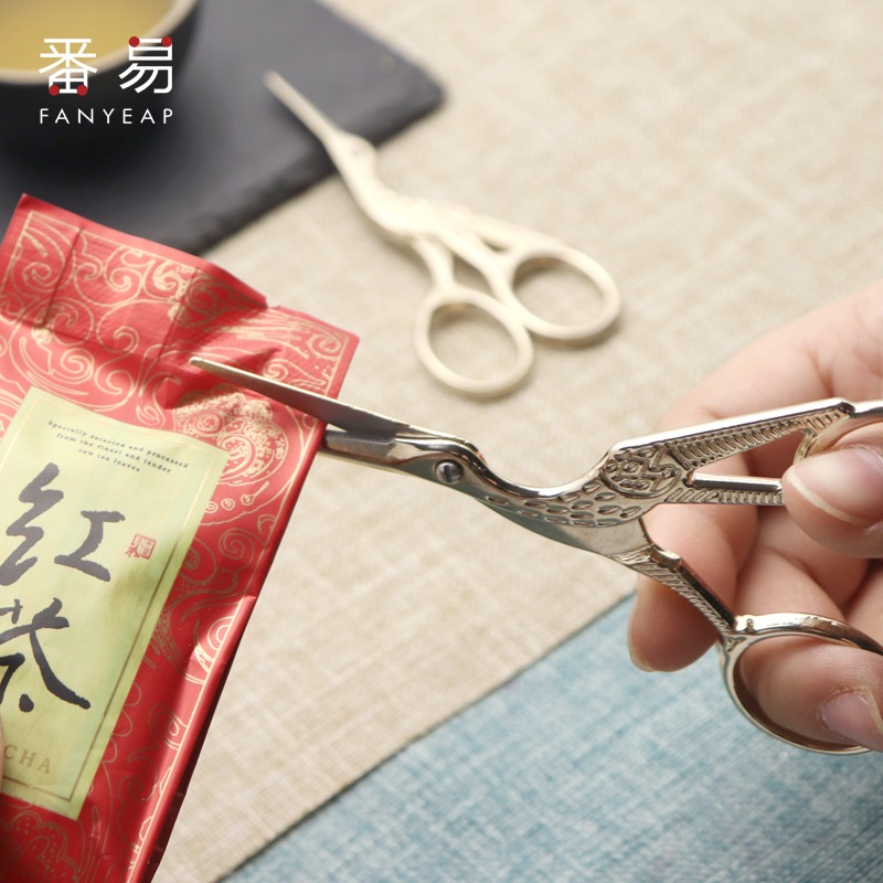 茶道剪刀中式復古仙鶴家用小剪刀茶葉包裝泡袋剪茶藝茶道茶具剪子-細節圖3