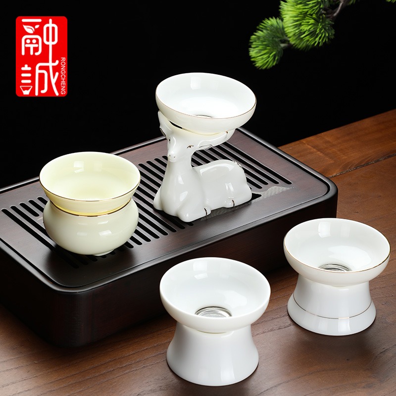 羊脂玉茶漏茶濾不銹鋼茶葉過濾網高檔單獨茶隔陶瓷一體濾茶器茶具-細節圖2