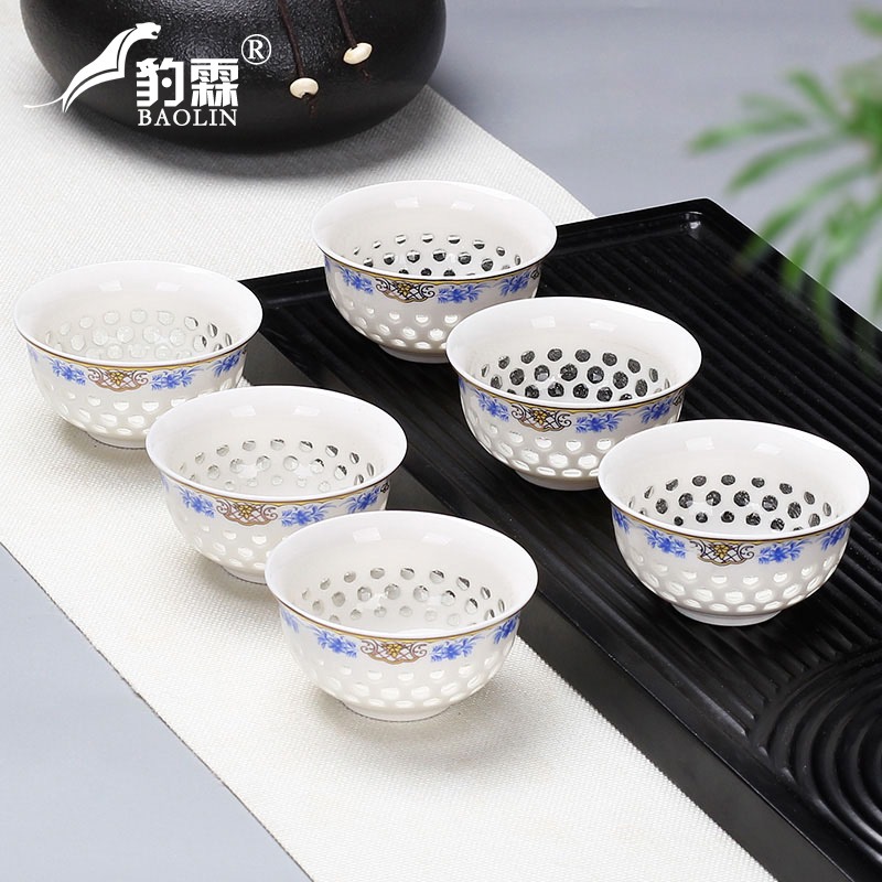 功夫小茶杯陶瓷茶盞茶碗品茗杯紫砂主人杯青花瓷泡茶斗笠杯青花瓷-細節圖2