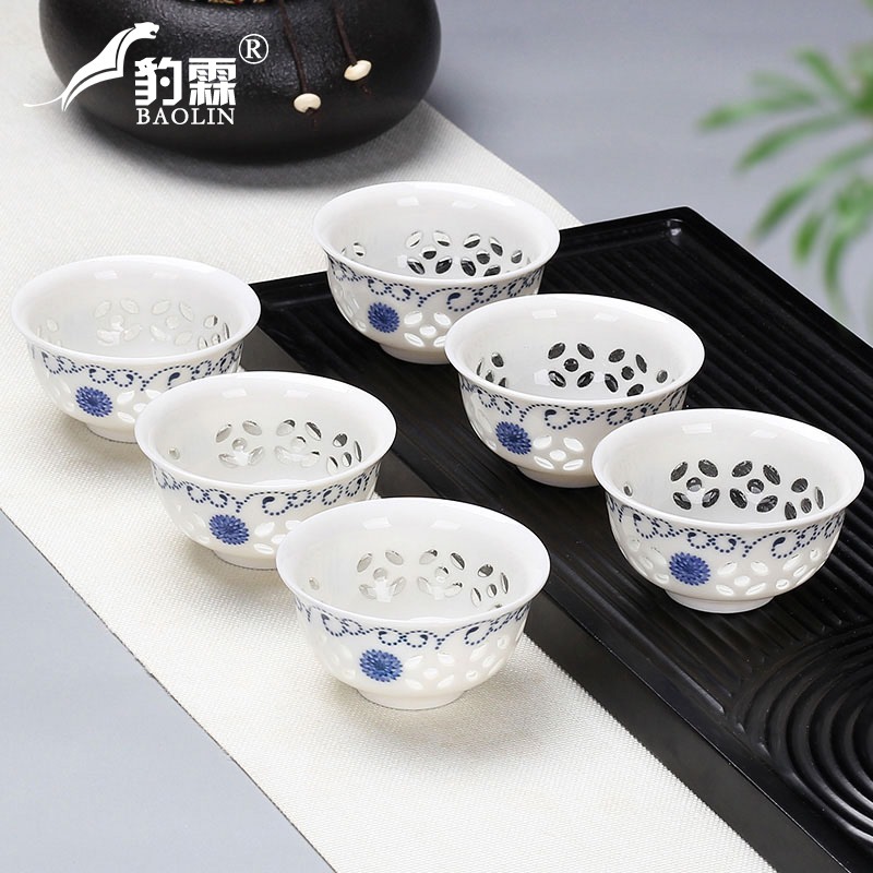 功夫小茶杯陶瓷茶盞茶碗品茗杯紫砂主人杯青花瓷泡茶斗笠杯青花瓷-細節圖3
