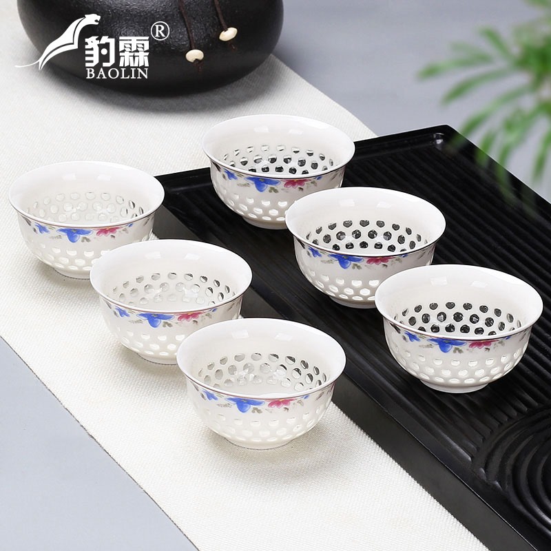 功夫小茶杯陶瓷茶盞茶碗品茗杯紫砂主人杯青花瓷泡茶斗笠杯青花瓷-細節圖4