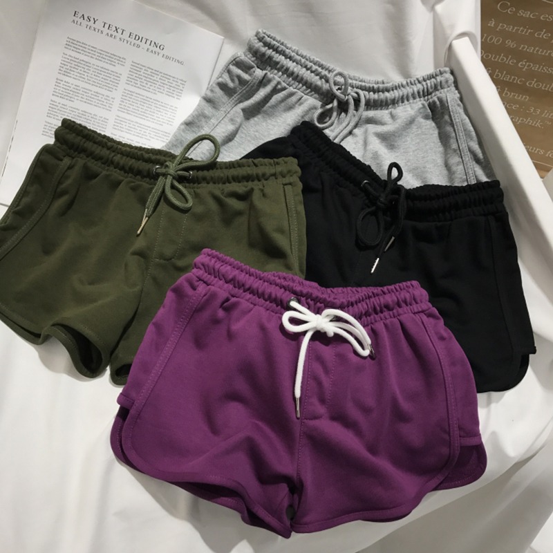 紫色褲子女夏季運動褲刺繡a字短褲高腰軍綠色闊腿褲寬松休閑熱褲-細節圖2