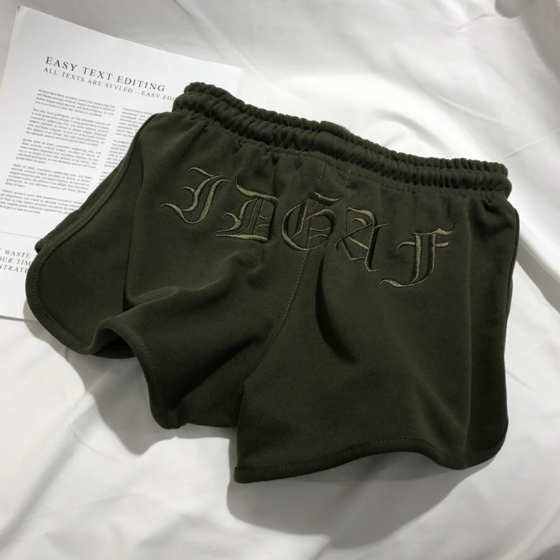 紫色褲子女夏季運動褲刺繡a字短褲高腰軍綠色闊腿褲寬松休閑熱褲-細節圖4
