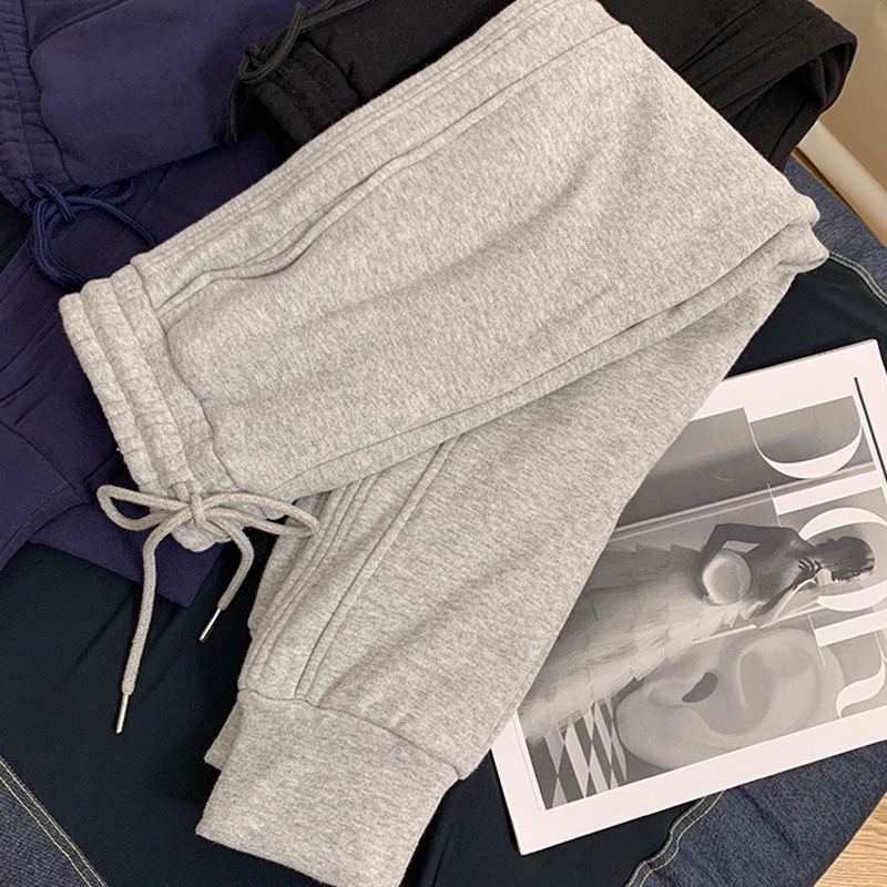 ins超火灰色運動褲子女秋冬加絨加厚高腰顯瘦束腳衛褲休閑哈倫褲-細節圖4
