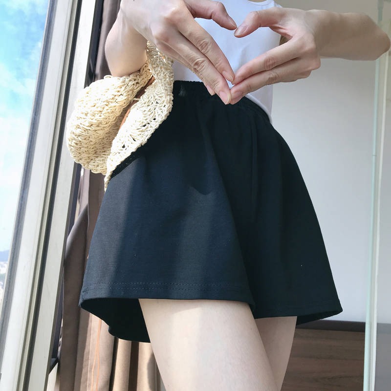 運動短褲女夏新款外穿高腰寬松顯瘦黑色休閑學生闊腿熱褲-細節圖2