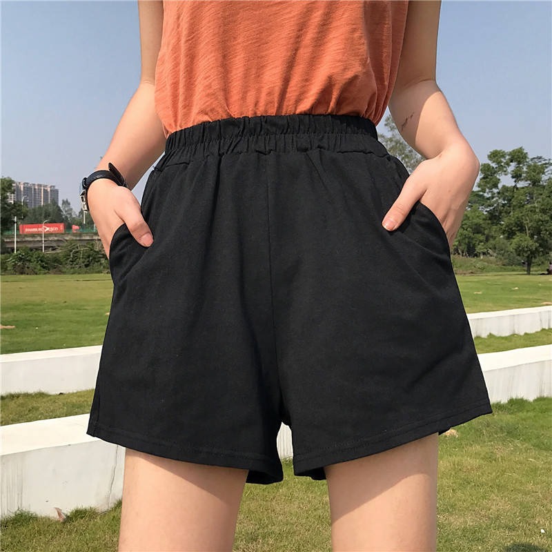 運動短褲女夏新款外穿高腰寬松顯瘦黑色休閑學生闊腿熱褲-細節圖3