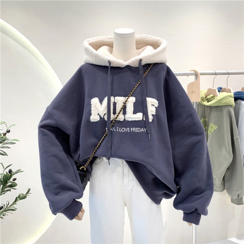 品牌折扣店商場撤櫃剪標女裝專櫃清倉特價春秋羊羔絨連帽薄款衛衣-細節圖3