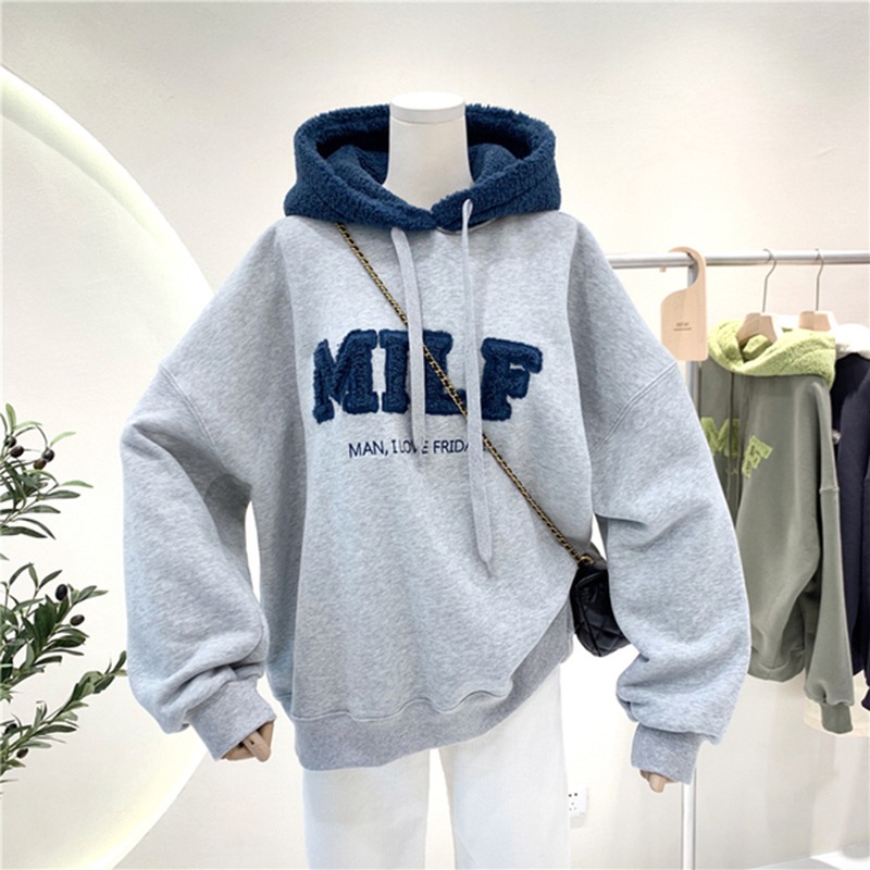 品牌折扣店商場撤櫃剪標女裝專櫃清倉特價春秋羊羔絨連帽薄款衛衣-細節圖4